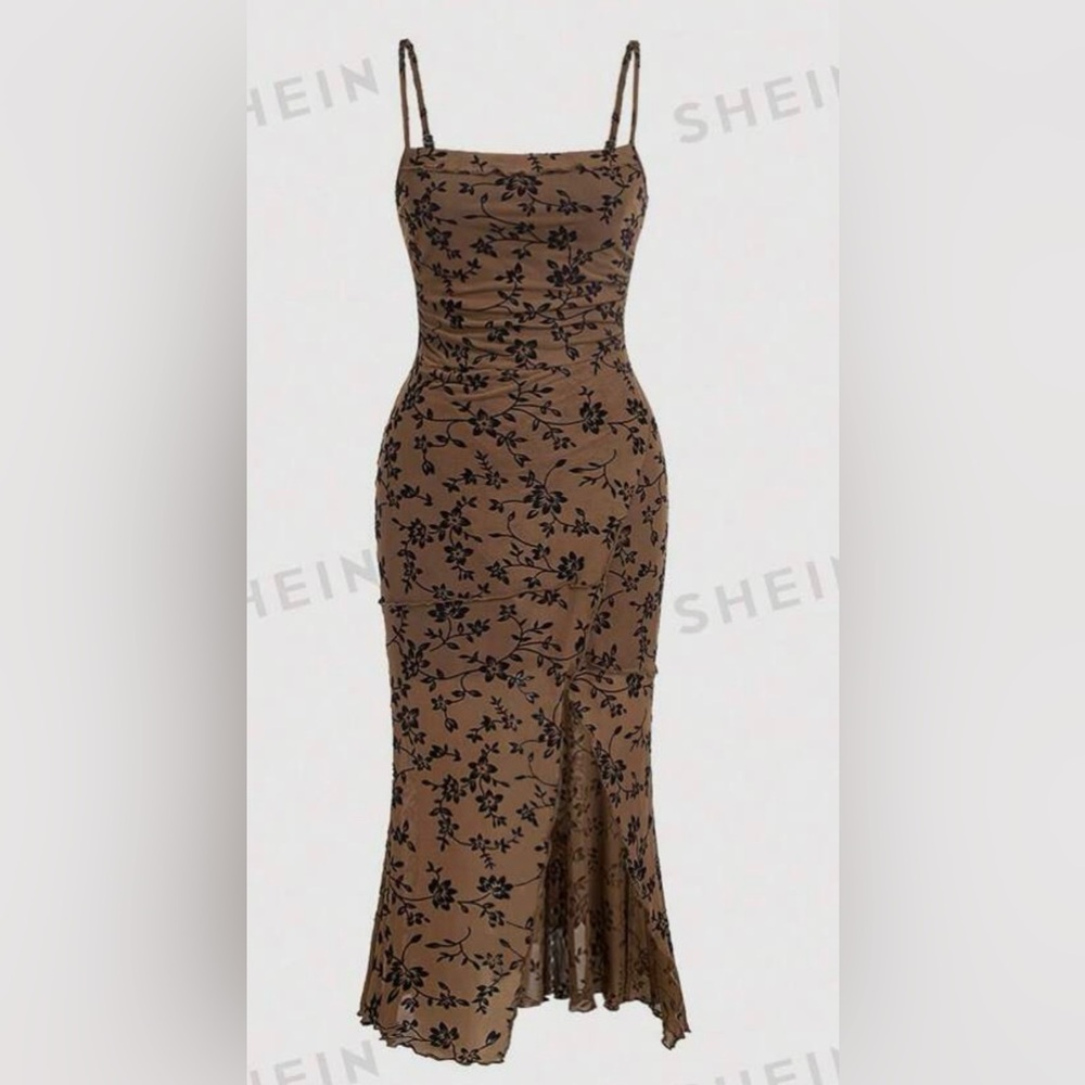 Allover Floral Print Split Thigh Cami Dress
